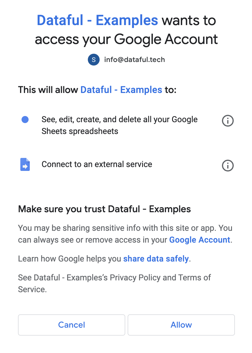 App asking for full access to all your spreadsheets