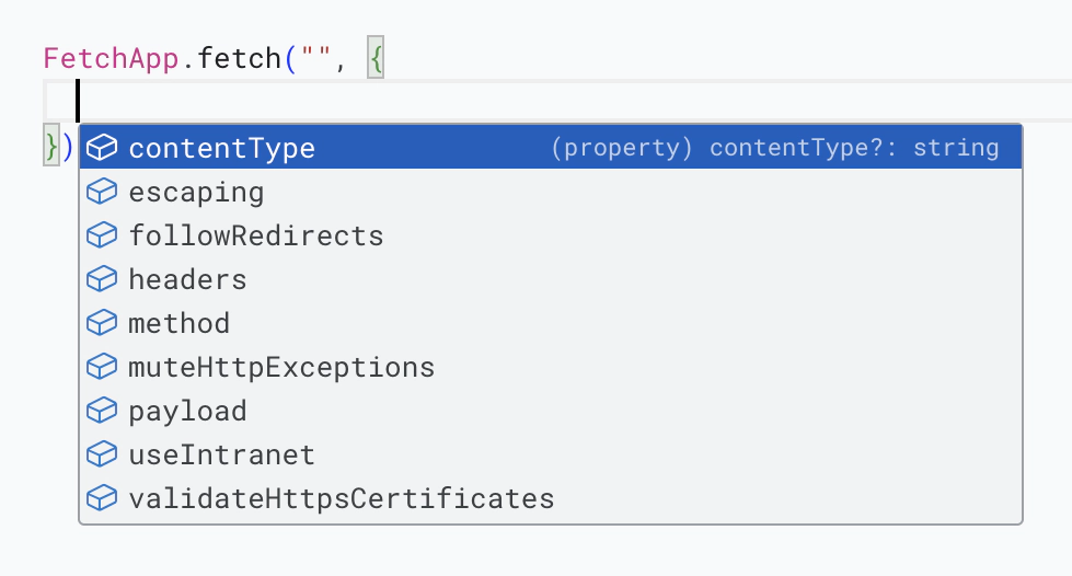 FetchApp: Autocomplete params and config