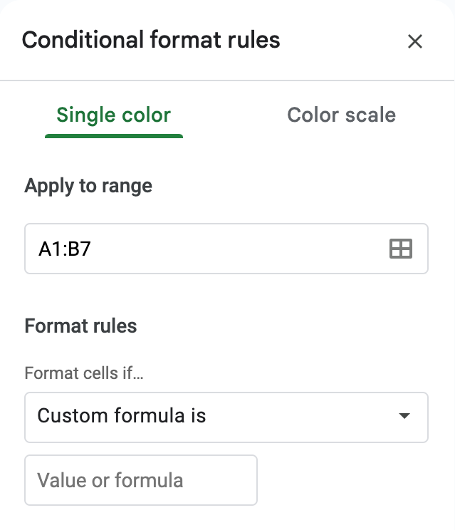 Conditional formatting rule with a custom formula