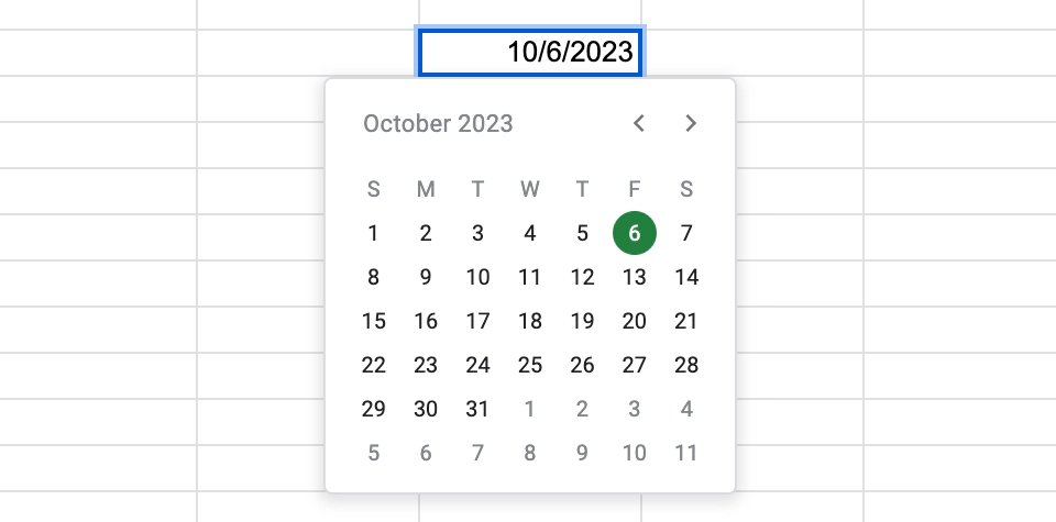 Google Sheets date picker dropdown