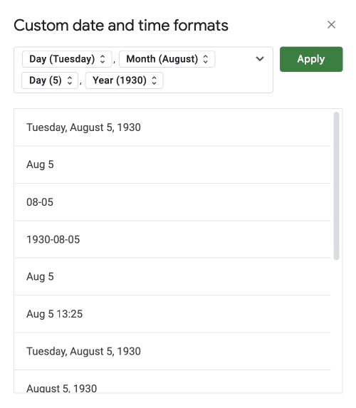 Custom date and time formats