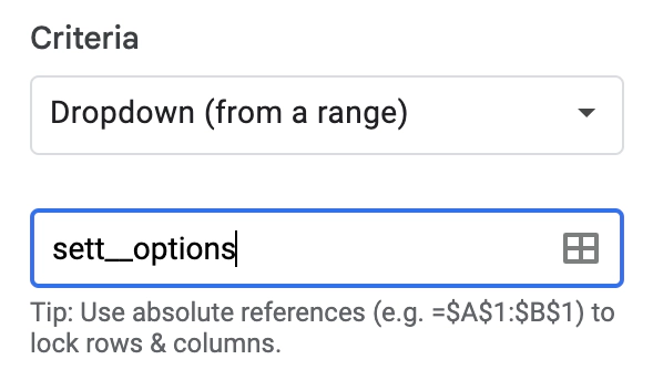 Dropdown from a named range