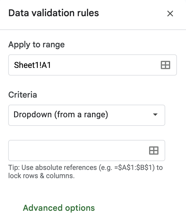 Dropdown from a range