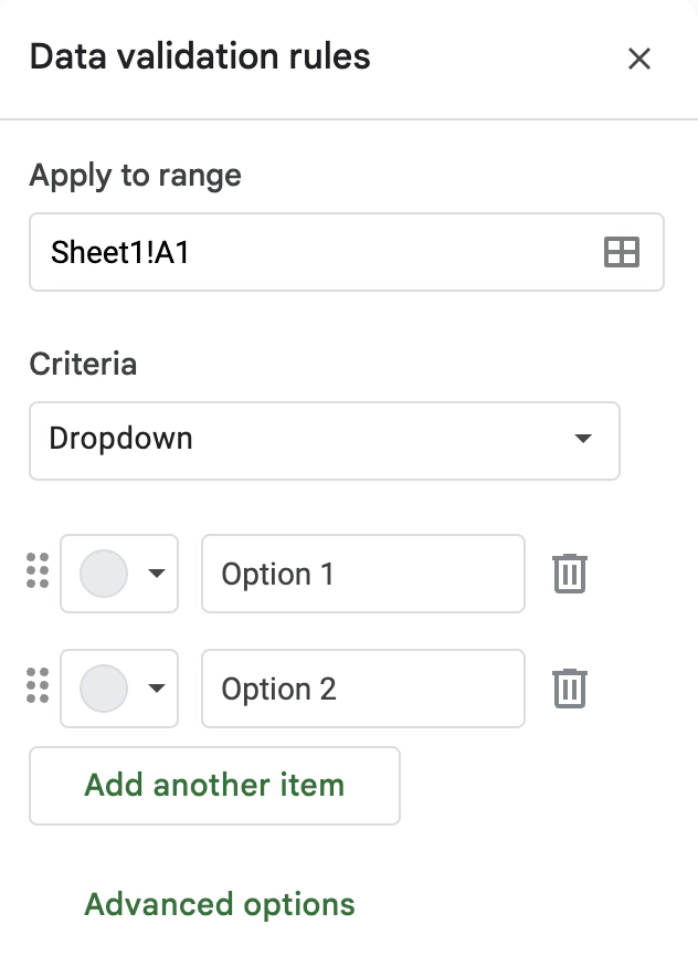 Static dropdown settings