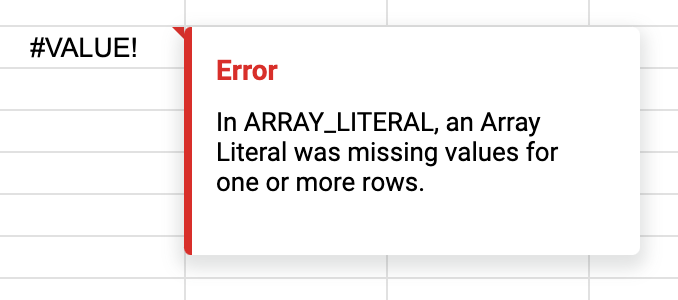 Error: Array Literal was missing values for one or more rows