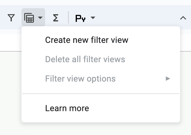 Create a filter view via the toolbox