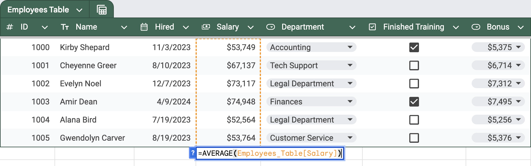 Creating a footer row by adding a formula with a table reference