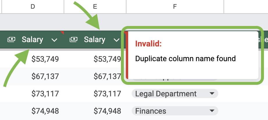 Warning for columns with duplicate names