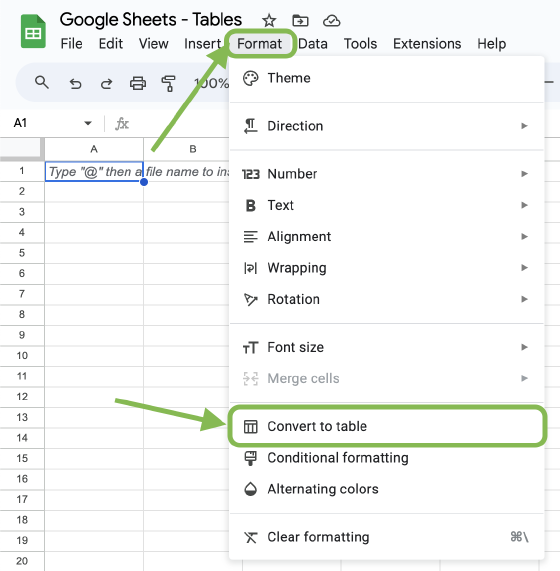 Convert range to a table