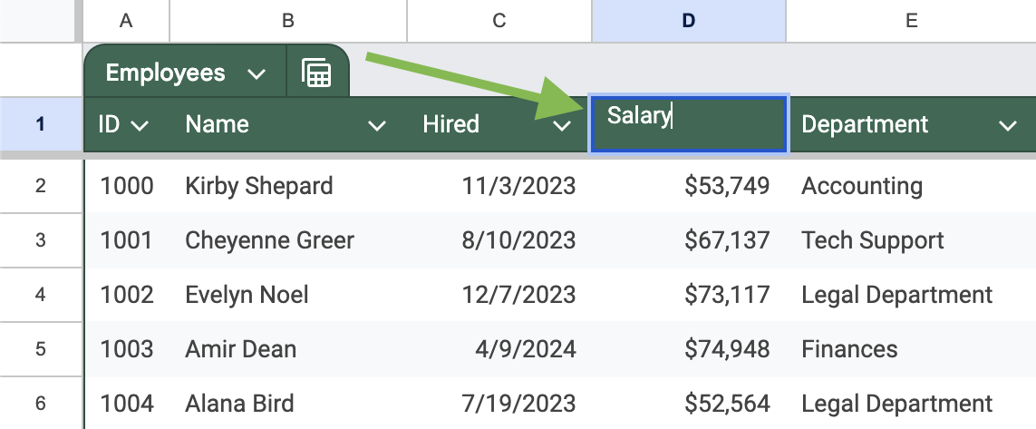 Rename columns