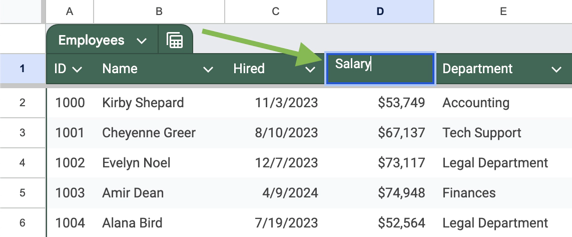 Rename columns