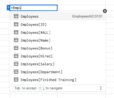 Table references autocomplete