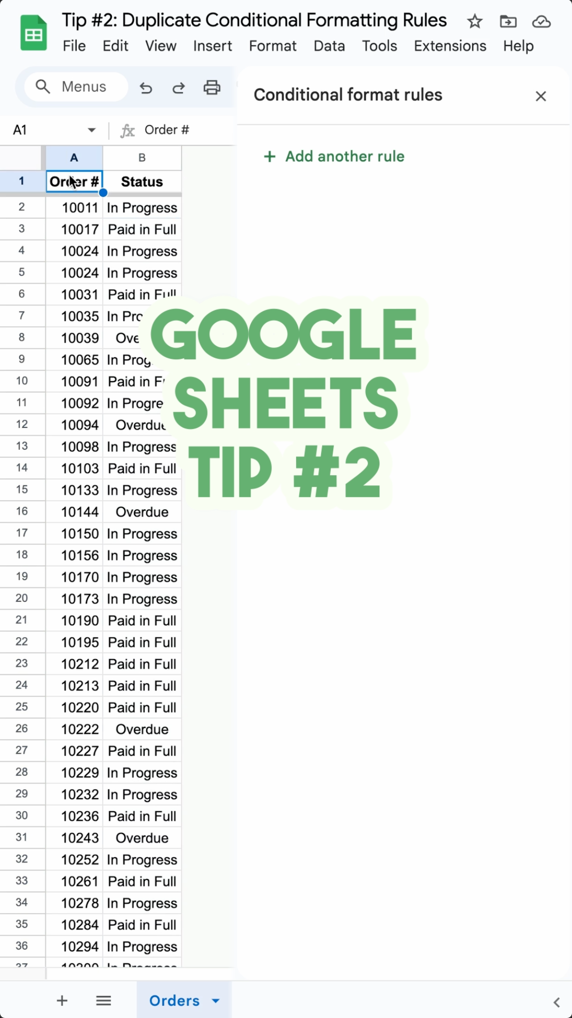 Youtube video Google Sheets Tip #2: How to duplicate conditional formatting rules